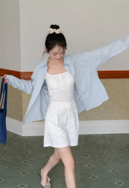 Lightweight long sleeve button front shirt with lace trim