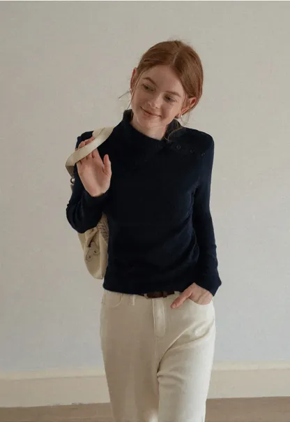 Turtleneck Sweater Long Sleeve Knitwear Women's Fitted Top