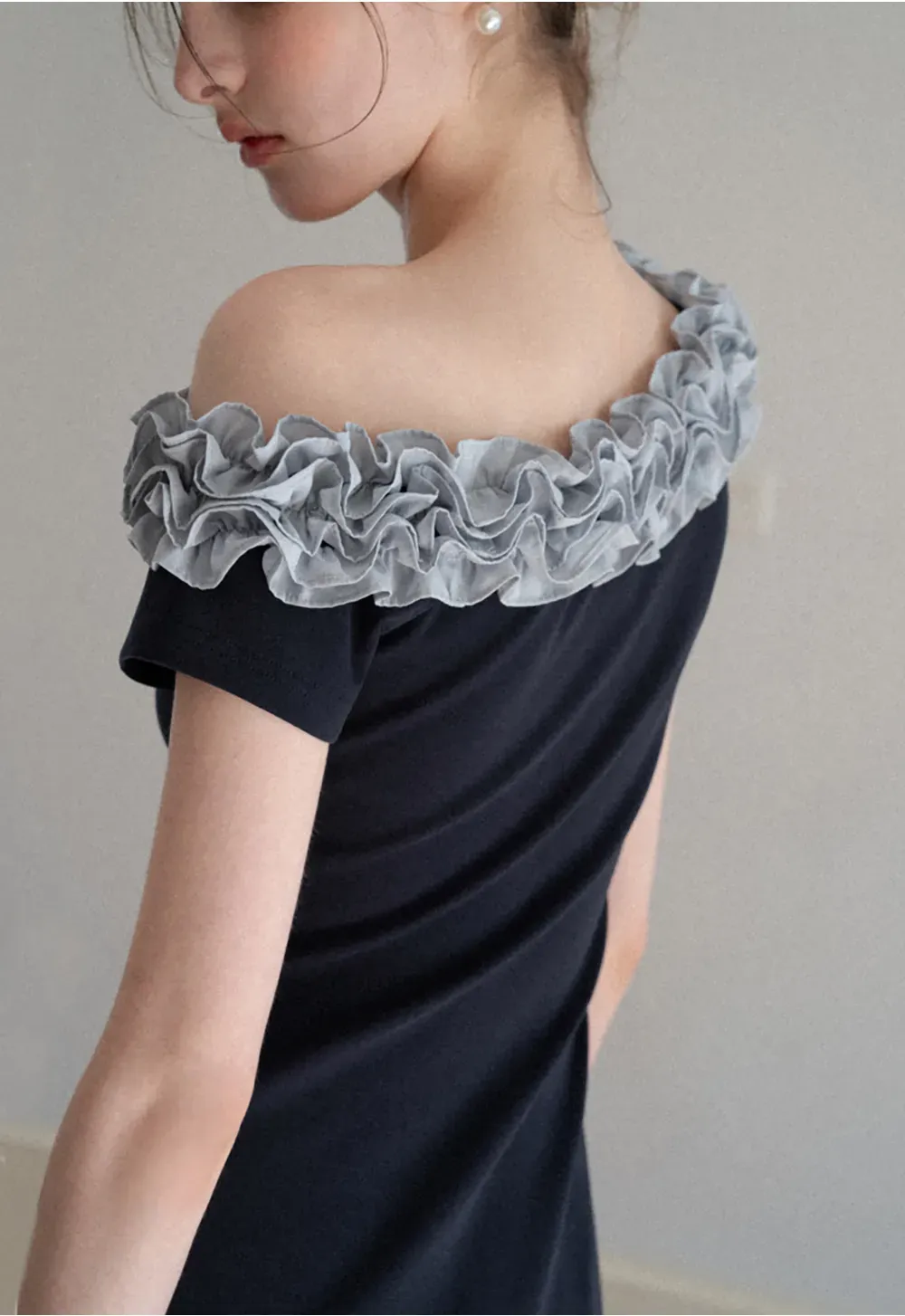 Short Sleeve Dress with Ruffled Off Shoulder Detail