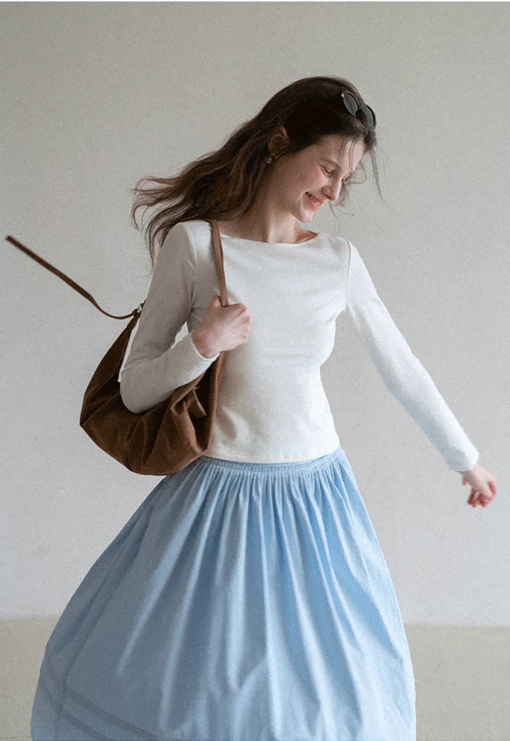 long sleeve boat neck slim fit top