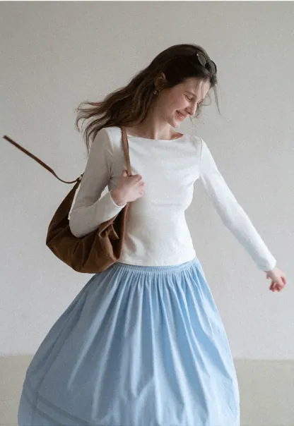 long sleeve boat neck slim fit top