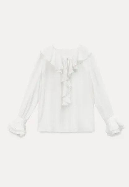 Elegant Blouse with Ruffled Neckline and Flared Sleeves