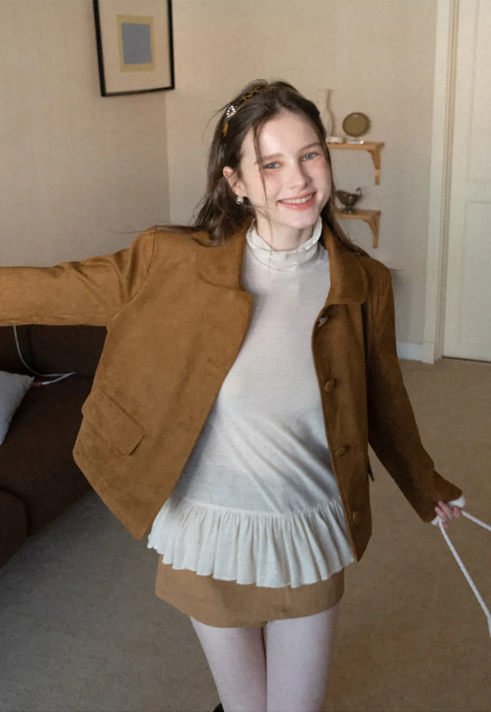 Soft Faux Suede Jacket with Button Closure and Collar Design