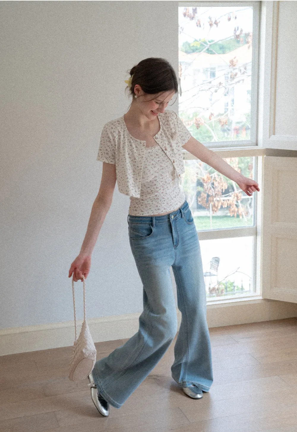 Short sleeve floral print top and tank top set
