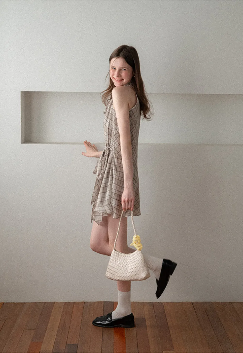 Plaid Halter Neck Wrap Dress with Side Tie