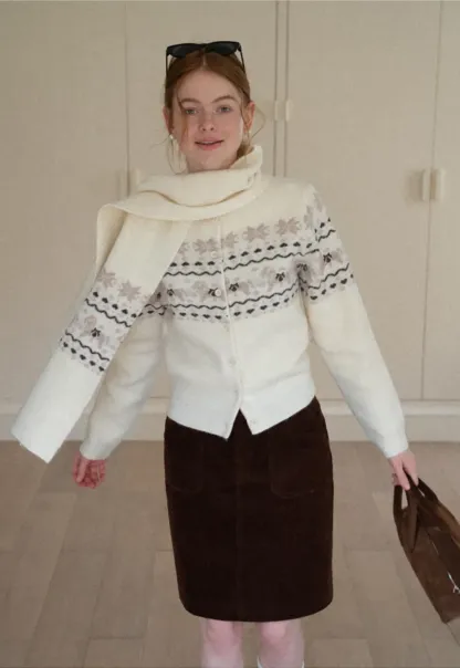 Winter Fair Isle Knit Sweater with Snowflake and Animal Pattern