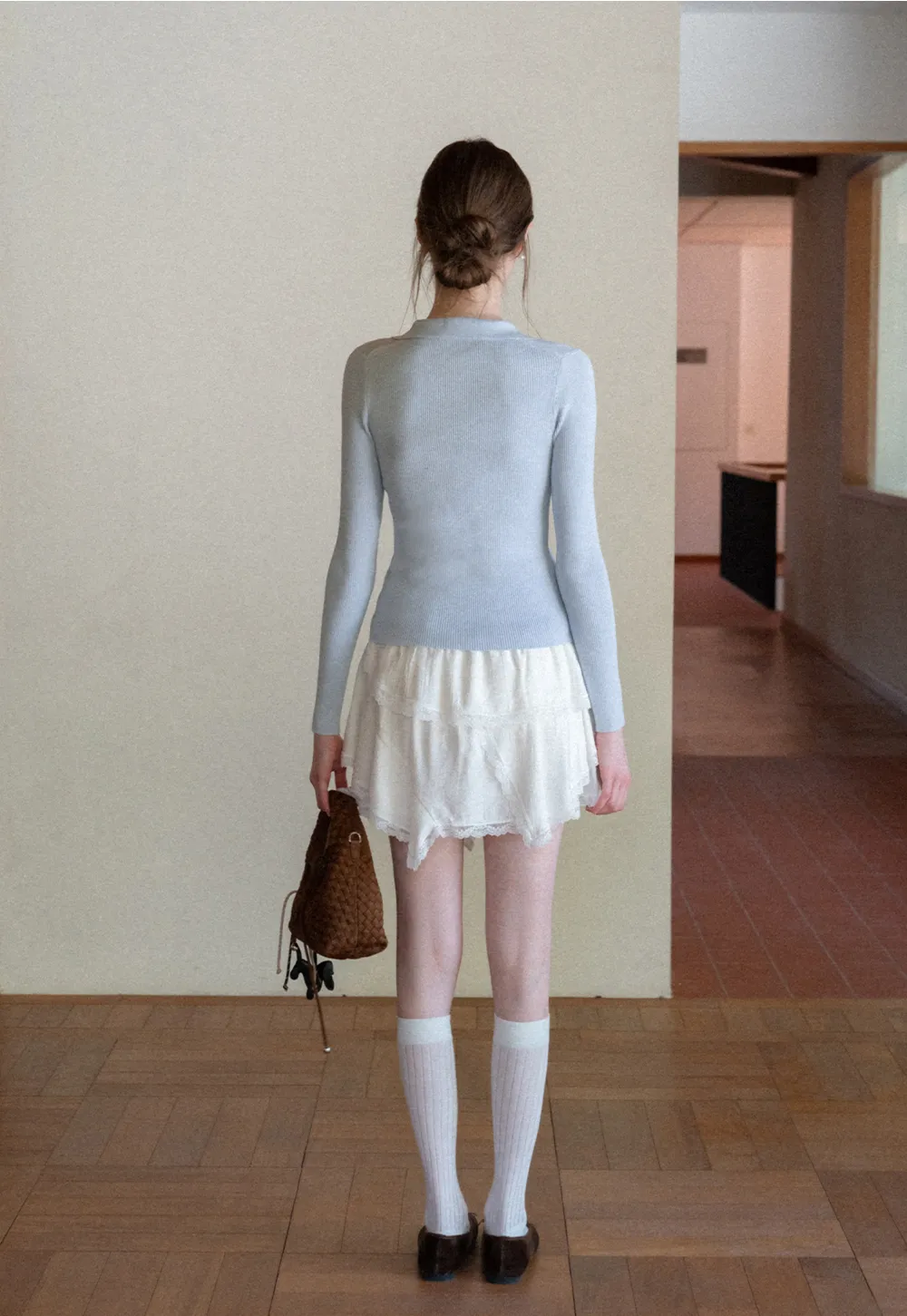 Ribbed Knit Long Sleeve Polo Neck Sweater