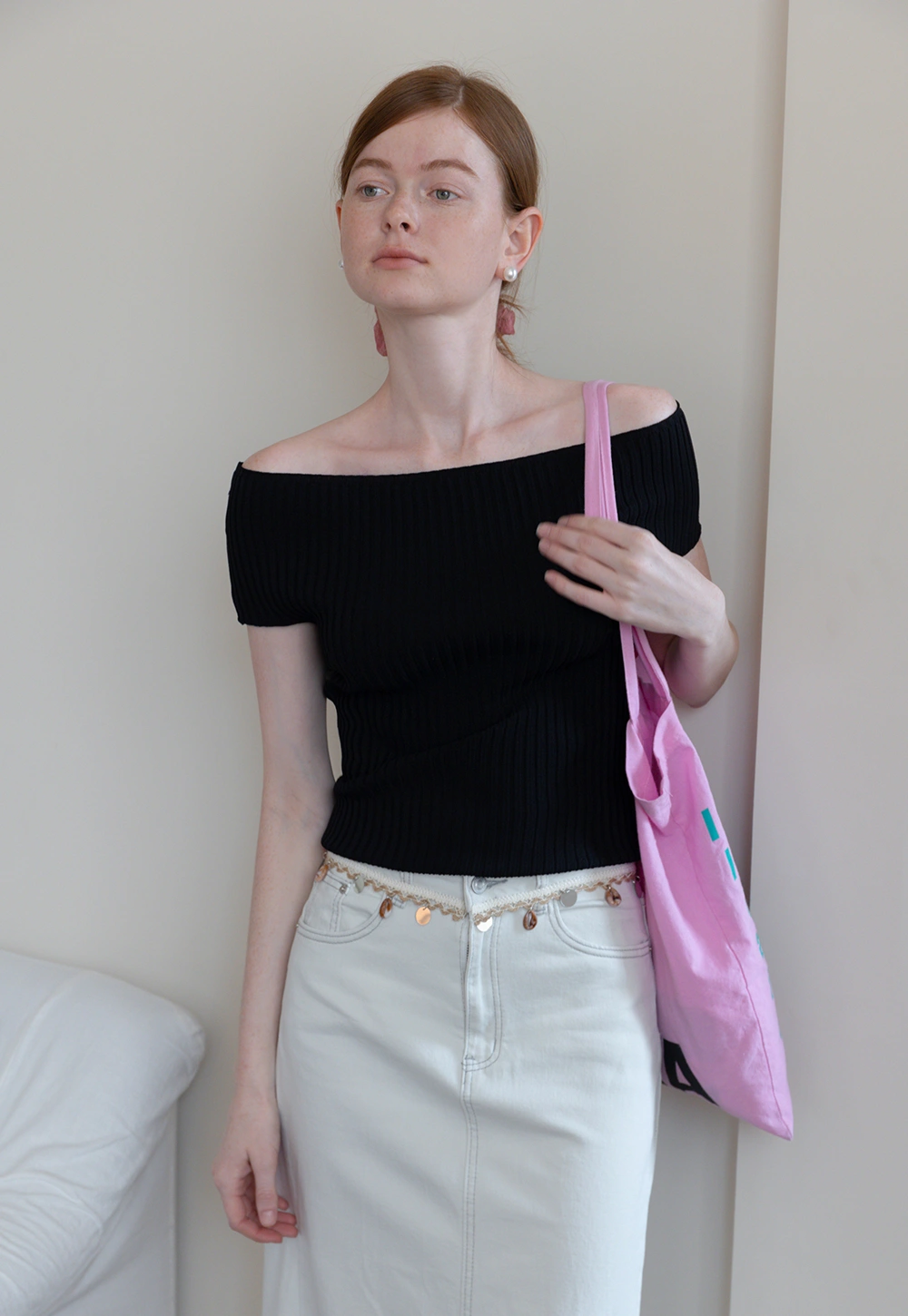 Women's Off Shoulder Ribbed Knit Top