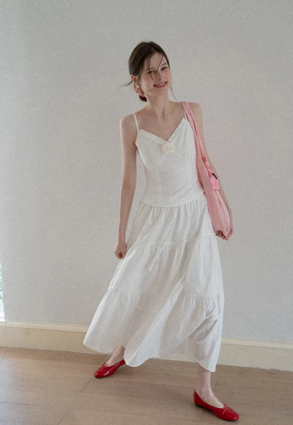 V neck sleeveless dress with floral embellishment