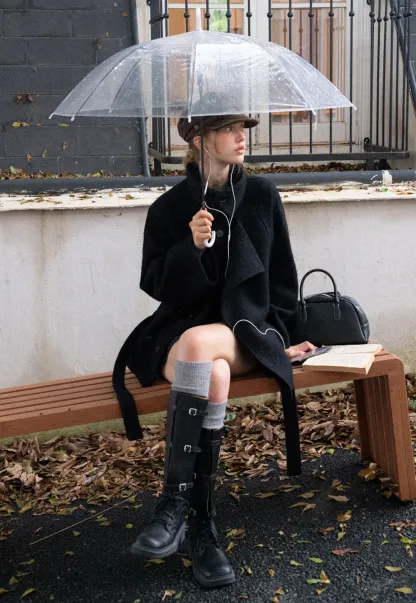 Womens Casual Wool Blend Short Coat