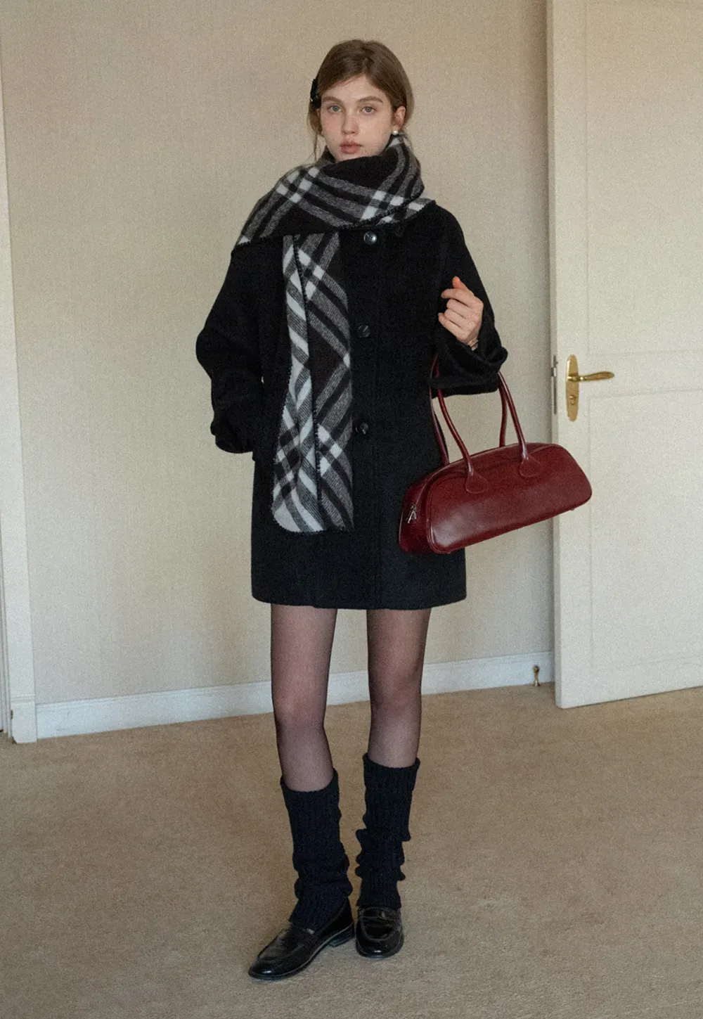 Elegant Double-Breasted Trench Style Wool Coat