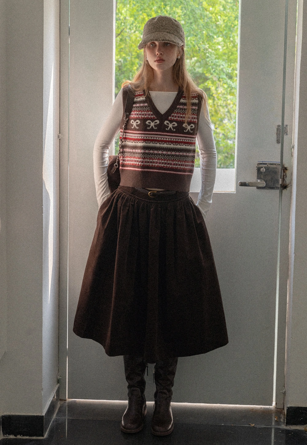 Vintage High Waist Pleated Corduroy Skirt