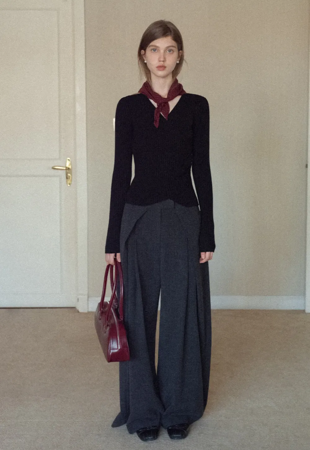 Ribbed Wrap Knit Top