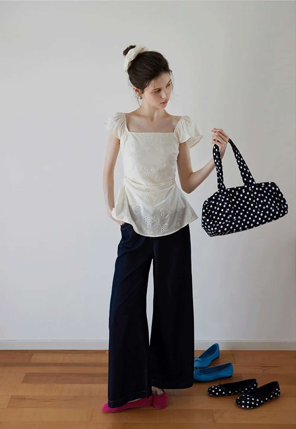"Women’s Eyelet Embroidered Flutter Sleeve Blouse