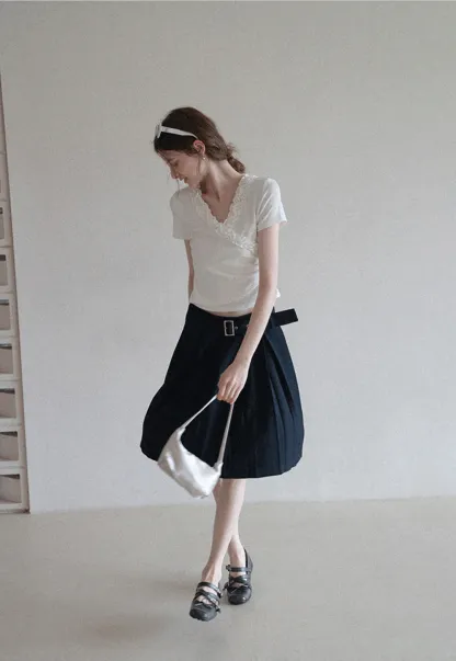 Women's High Waist Pleated Skorts with Belt