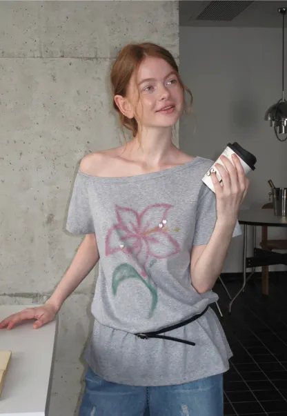 Off Shoulder Tee with Belt and Sequins