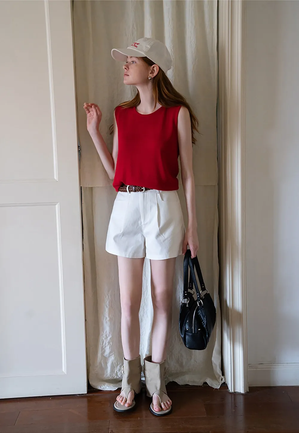 High Waist Shorts with Woven Belt