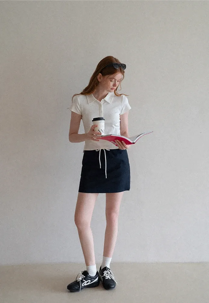 Women’s Drawstring Waist Cotton Mini Skirt