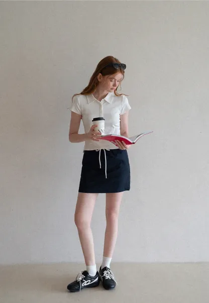 Women’s Drawstring Waist Cotton Mini Skirt