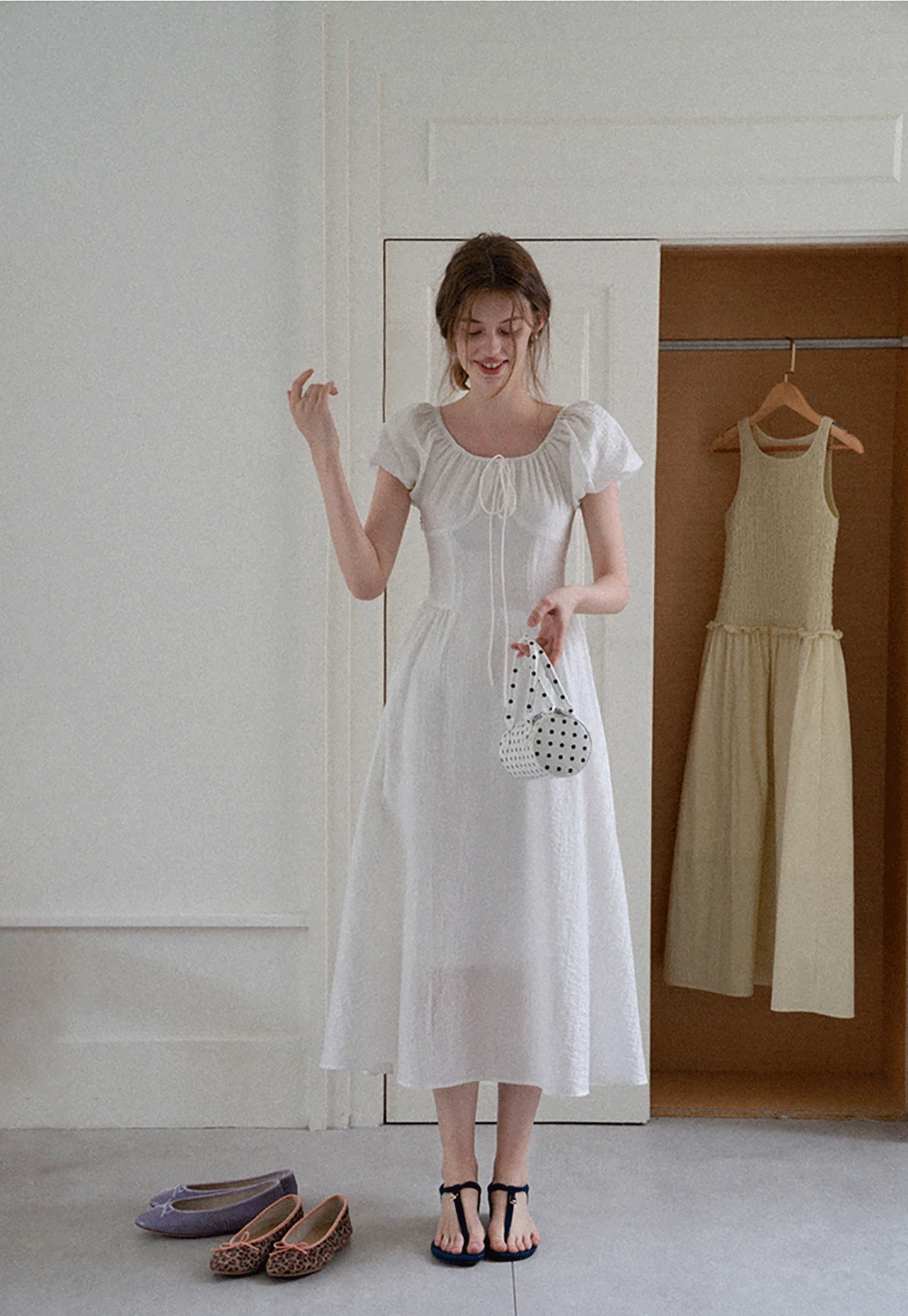 White Puff Sleeve Cottagecore Midi Dress