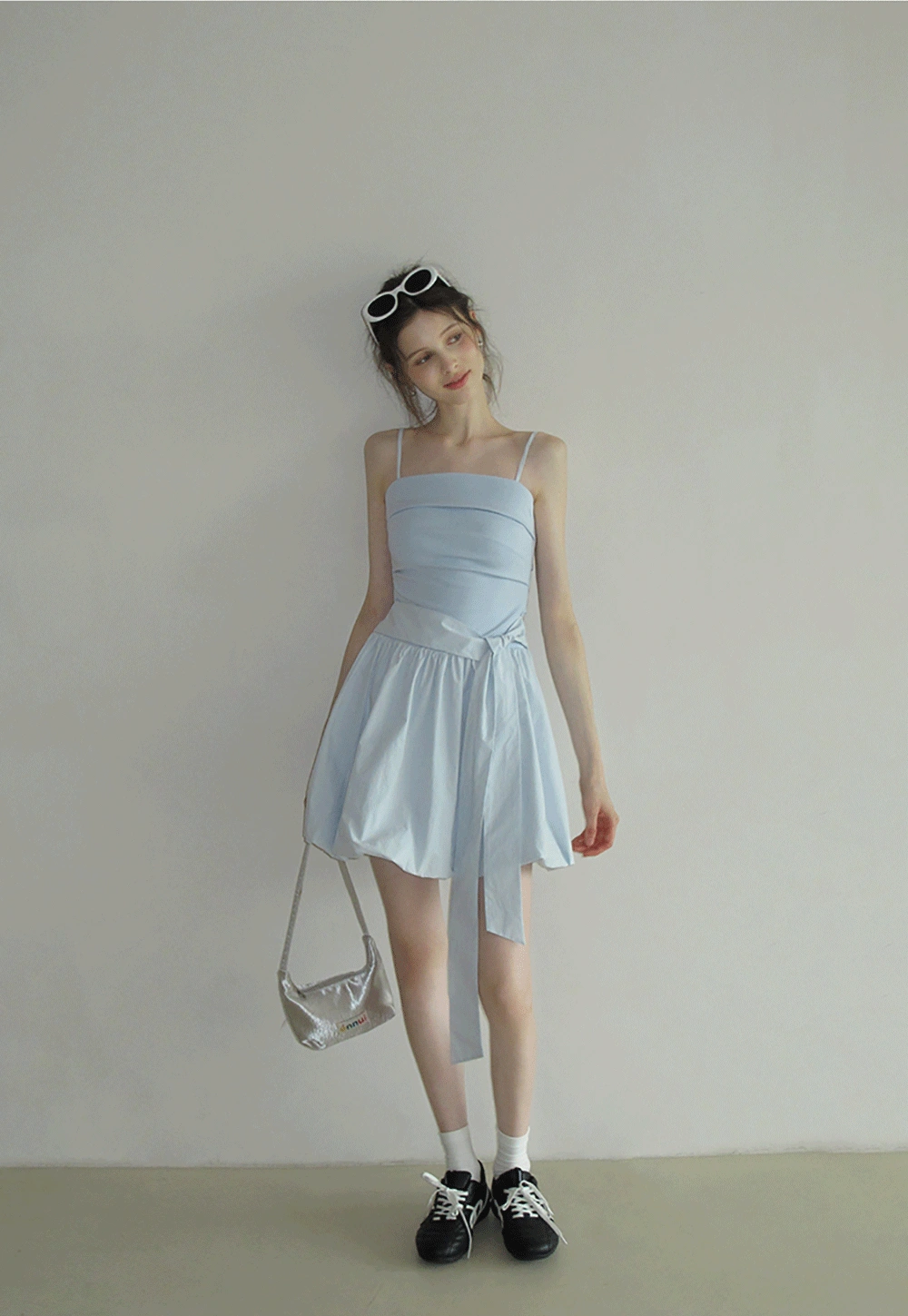 Blue Tie Waist Cami Mini Dress