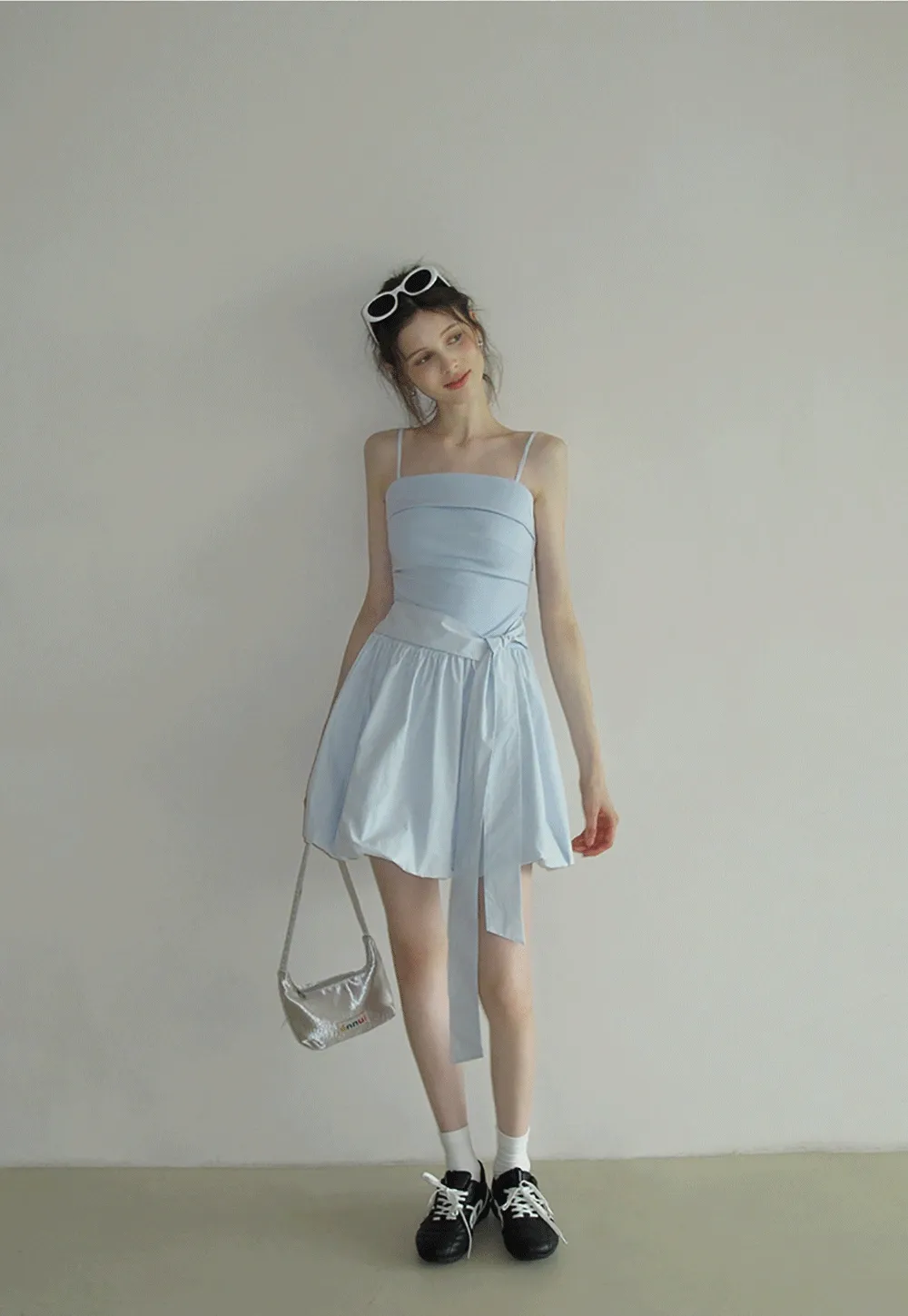 Blue Tie Waist Cami Mini Dress