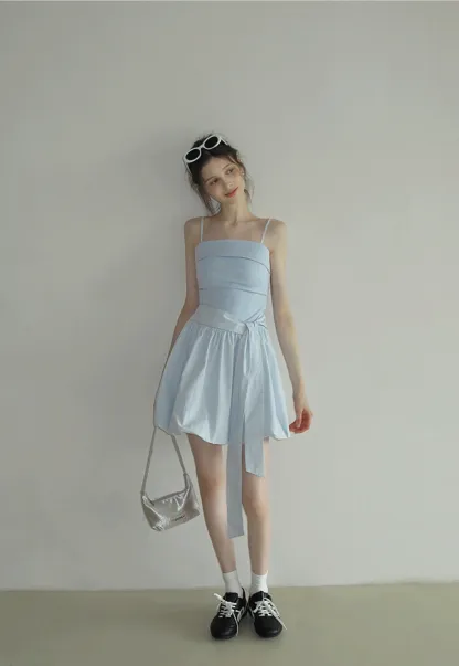 Blue Tie Waist Cami Mini Dress