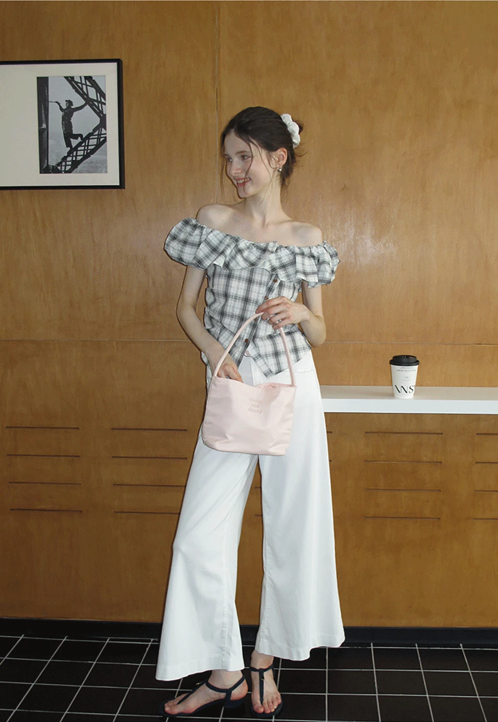 Off-Shoulder Plaid Ruffle Top