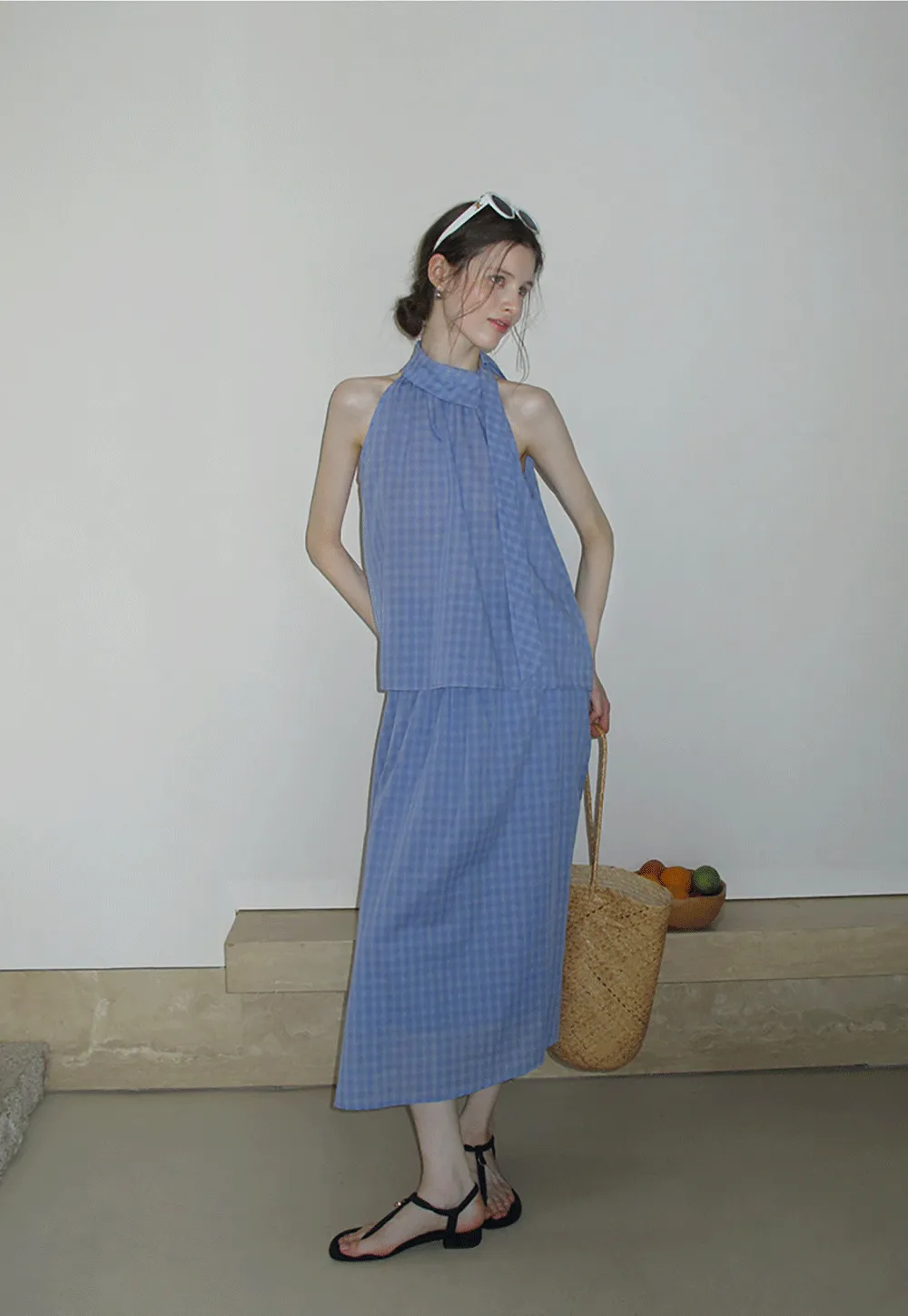 Gingham Halter Top & A-Line Skirt Set