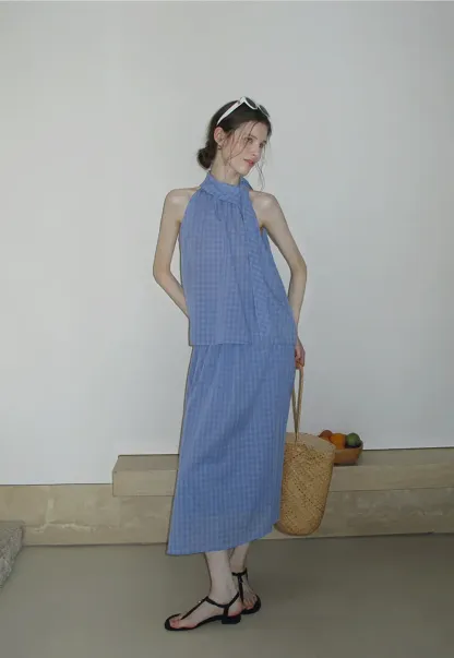 Gingham Halter Top & A-Line Skirt Set