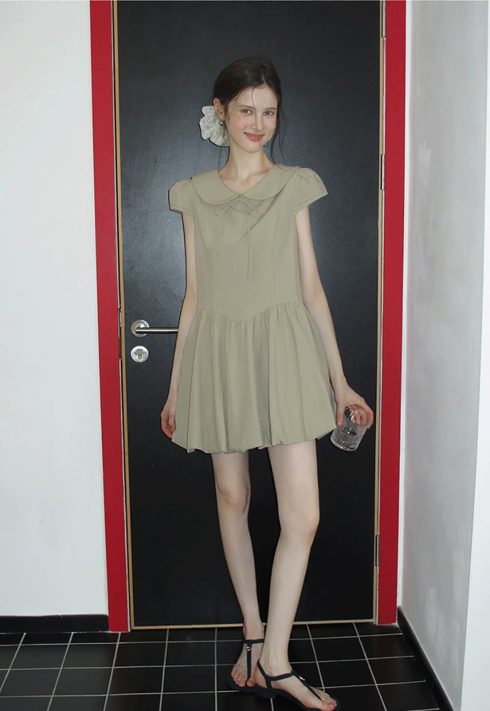 Peter Pan Collar Puff Sleeve Mini Dress
