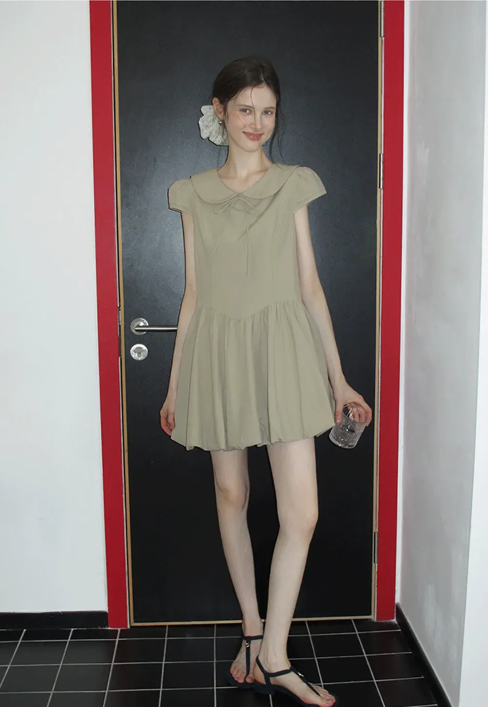 Peter Pan Collar Puff Sleeve Mini Dress