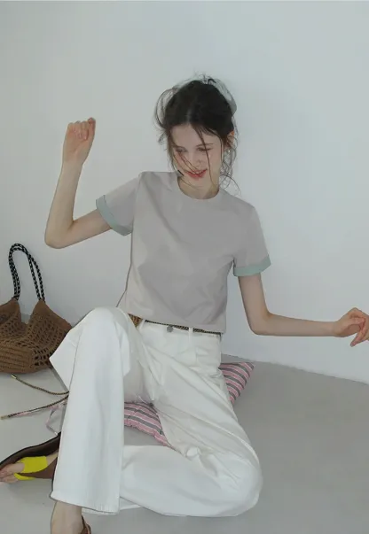 Women's Contrast Trim Crewneck T-Shirt