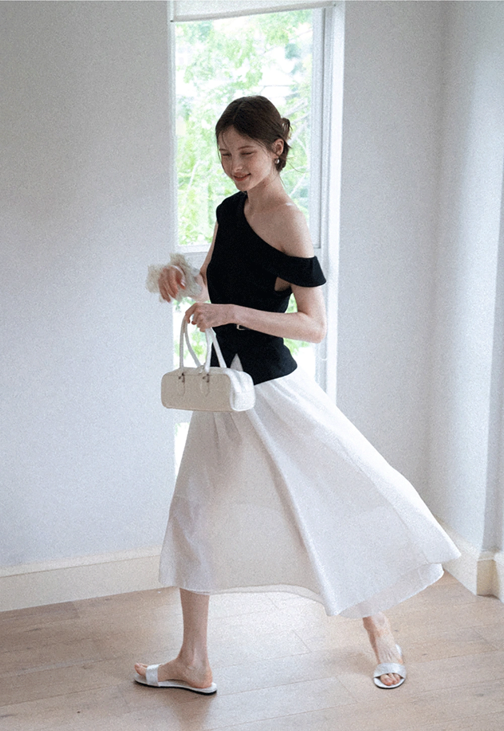 Belted Asymmetric Off-Shoulder Top