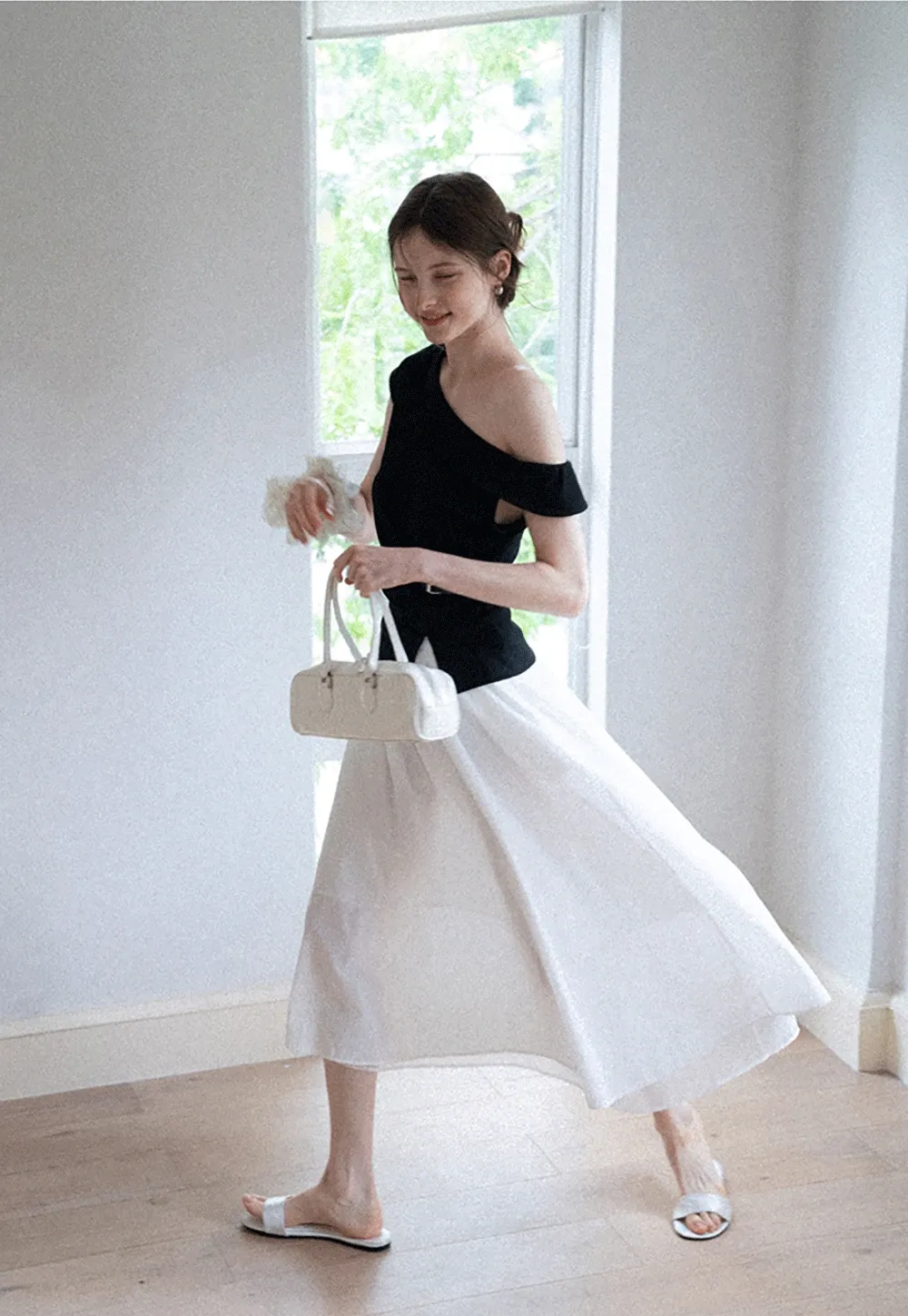 Belted Asymmetric Off-Shoulder Top