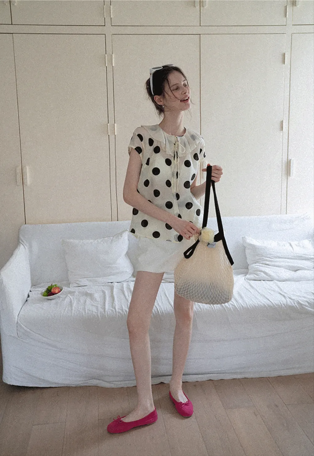 Ruffle-Neck Polka Blouse