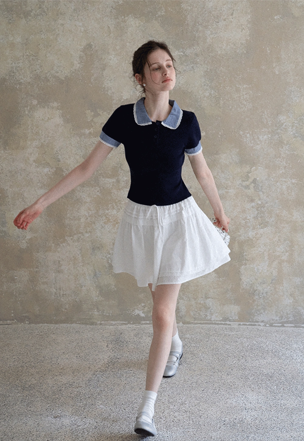 Women Drawstring Waist Layered Lace Trim Mini Skirt