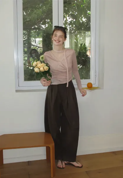 Women's High Waist Pleated Wide Leg Trousers