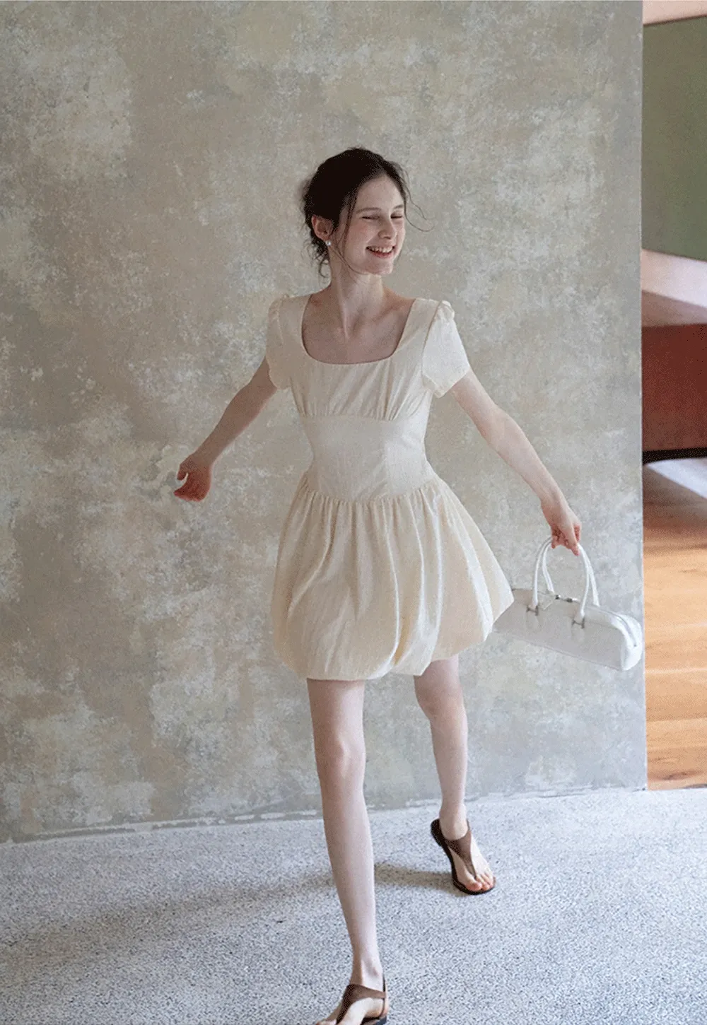 Women's Puff Sleeve Square Neck Mini Dress