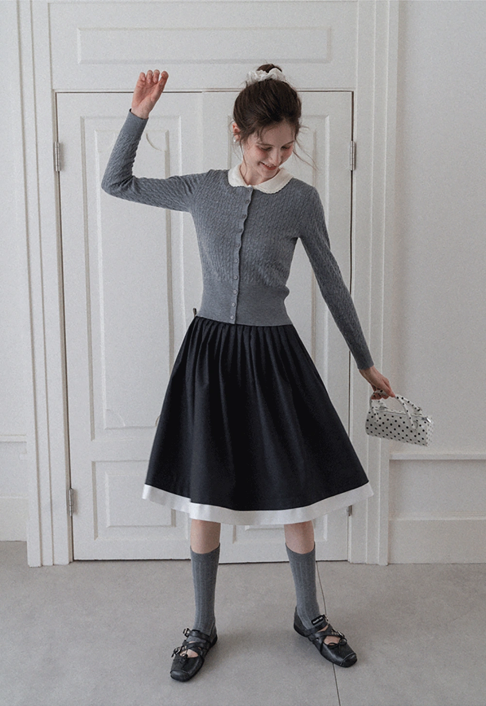 Women's Contrast-Collar Cable-Knit Cardigan