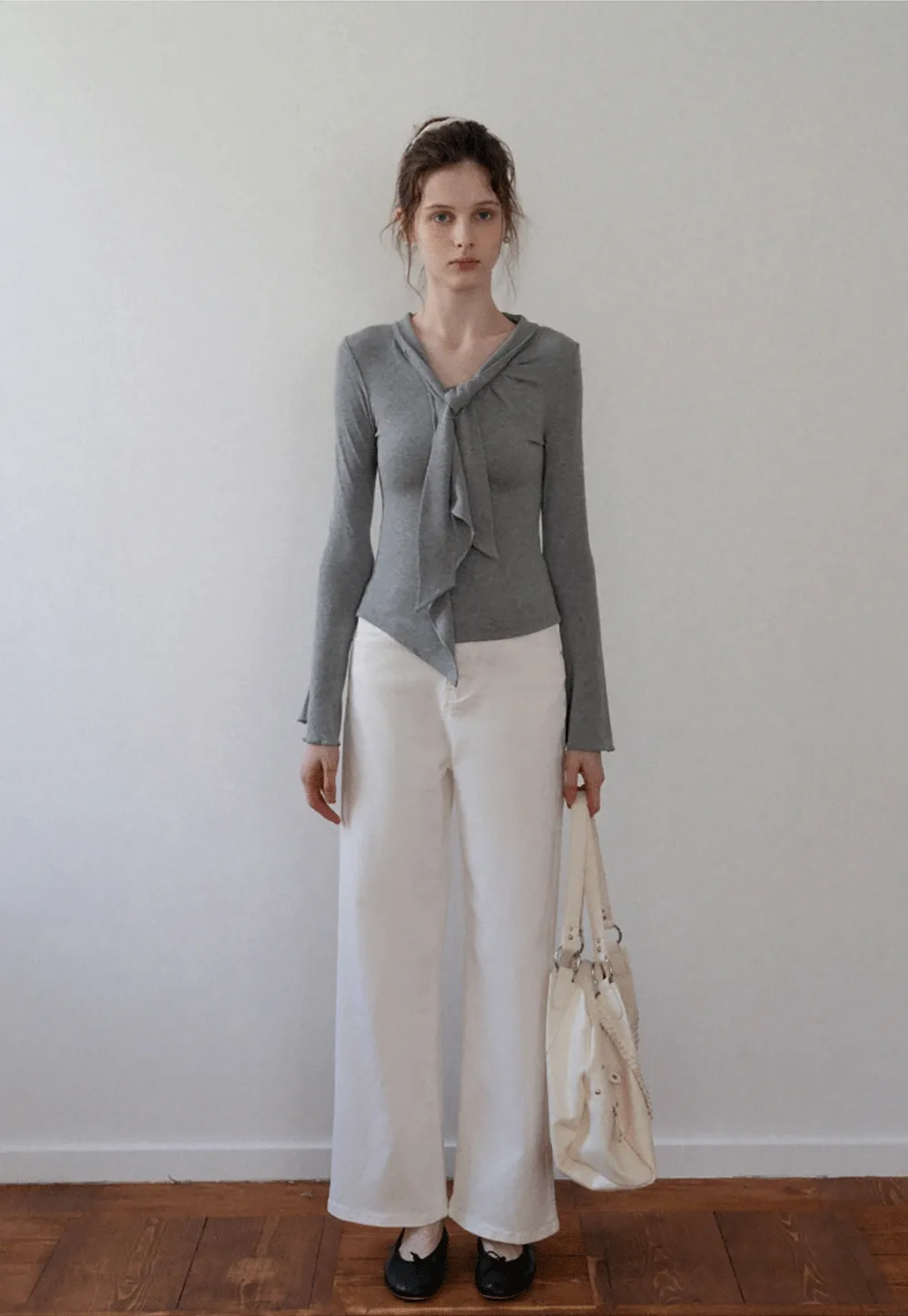 Women's Tie Neck Long Sleeve Tee