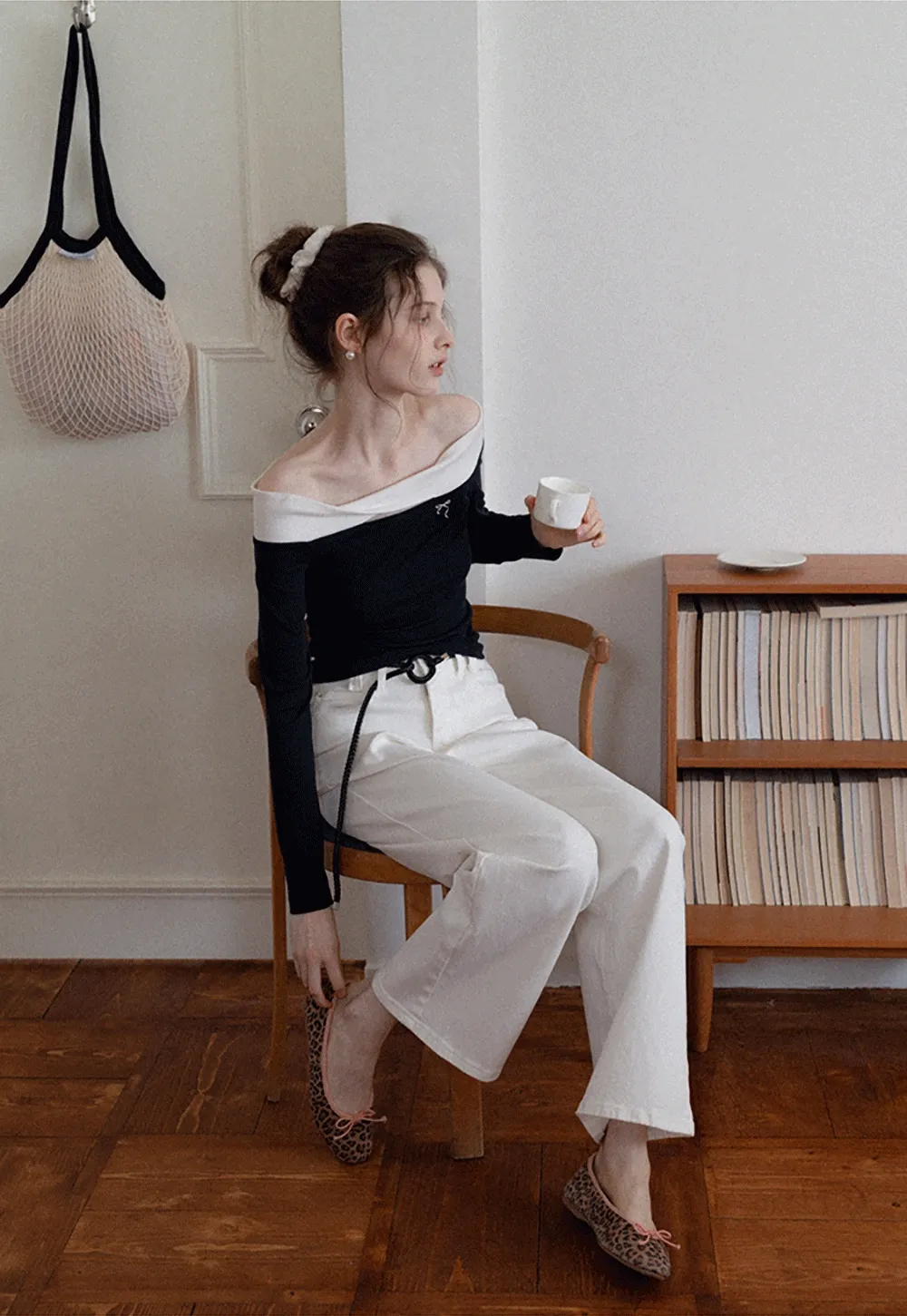 Women's Off Shoulder Contrast Fold-Over Knit Top