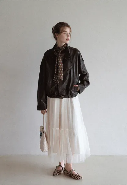 Funnel-Neck Leather Jacket