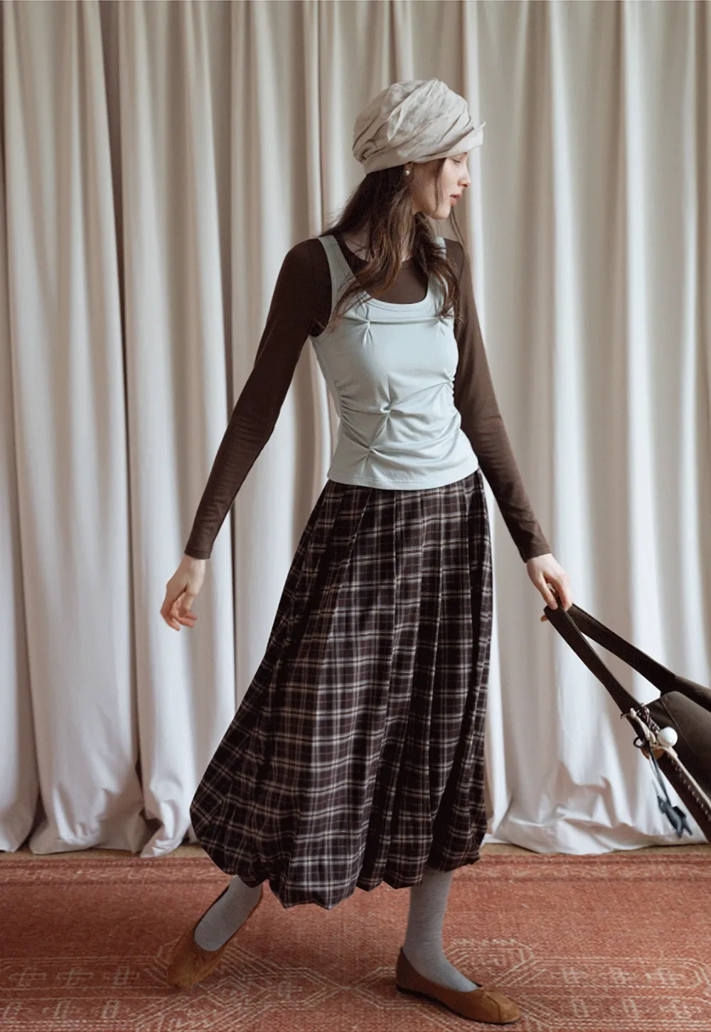 Women's Bubble-Hem Plaid Maxi Skirt