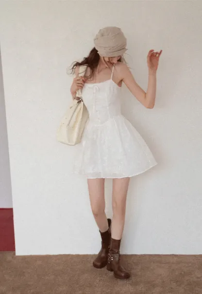 Women's Eyelet Tie-Front Button Cami Sundress