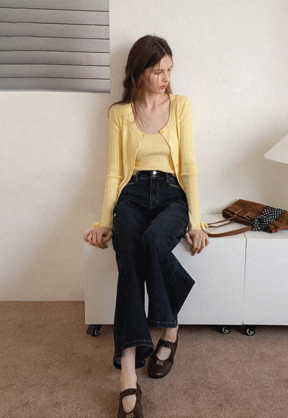 Ribbed Button Front Cardigan and Camisole Set