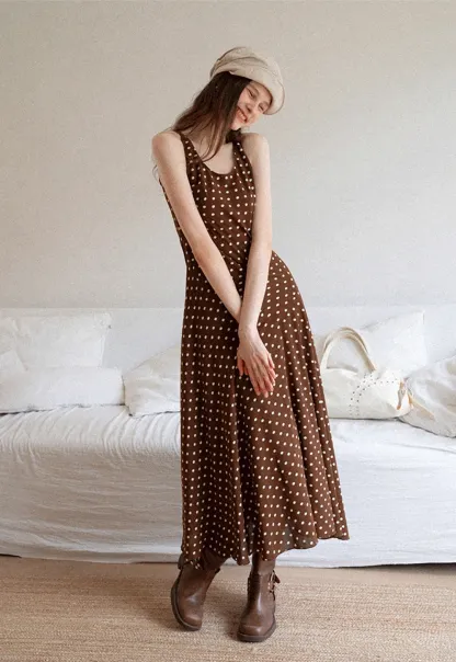 Sleeveless Polka Dot Midi Dress