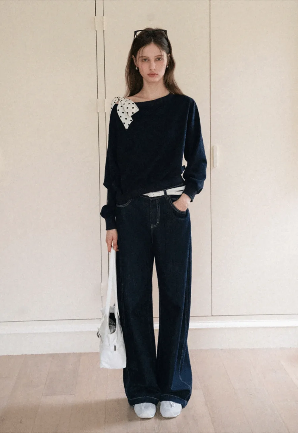 Womens Tie-Front Loose One-Shoulder Sweatshirt