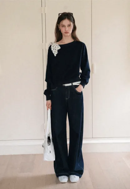 Womens Tie-Front Loose One-Shoulder Sweatshirt