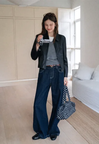 Women Faux Leather Zip-Up Jacket